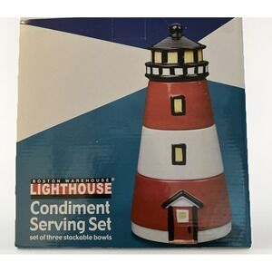 Boston Warehouse Lighthouse Condiment Serving Storage Set Ceramic 12" Tall